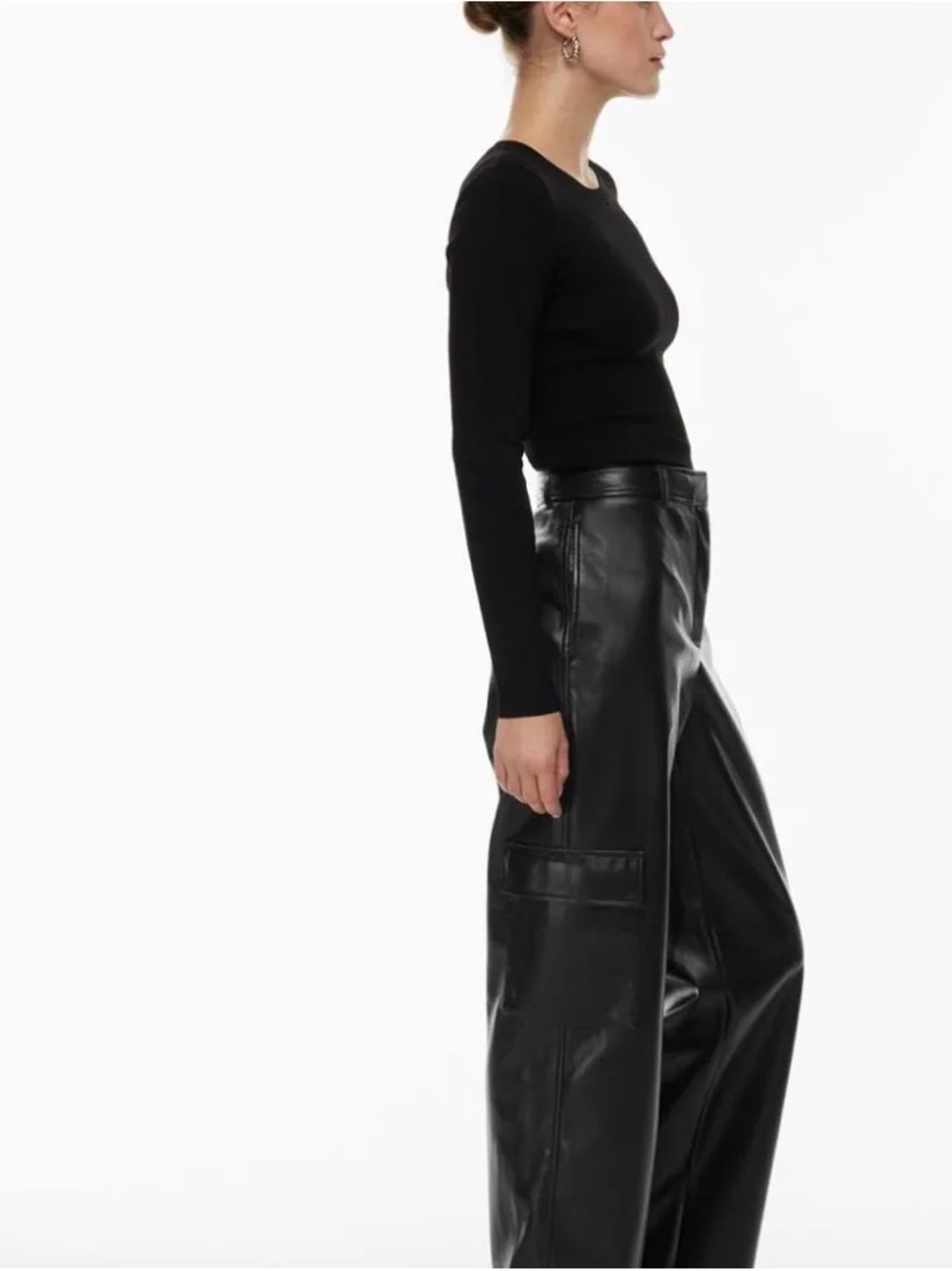 Aritzia Black Wide-Leg Faux Leather Cargo Pants